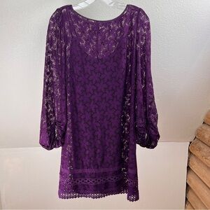 LAUNDRY BY SHELLI SEAGAL Wine Lace long sleeves Dress w/matching Slip. Size 6